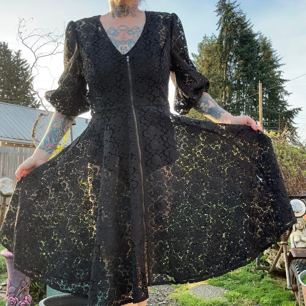 Rebel Love by Elle Rebel Black Lace Midi Dress Bishop Sleeves - Picture 5 of 9